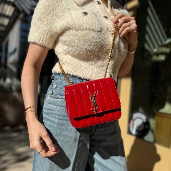 Saint Laurent Handbags - SOLD on fashionreloved.com SAINT LAURENT Matelasse Small Vicky Red Chain Bag